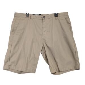 Volcom True to This Tan Khaki Chino Shorts Men's 38x9.5" Pockets Preppy Gorpcore